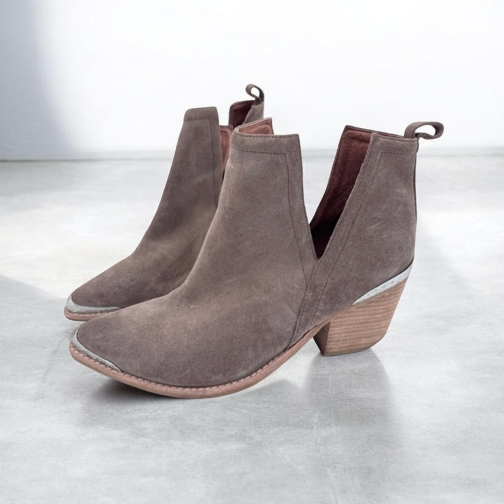 Jeffrey Campbell Cromwell cutout western boot suede with metal tip heel accent